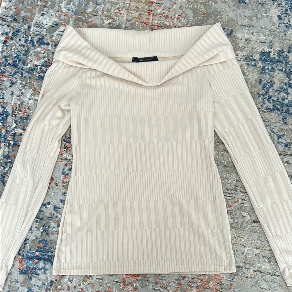 BCBGMaxAzria Off-Shoulder Ribbed Fitted Top